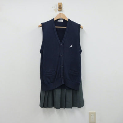 【中古】千葉県 柏井高等学校 女子制服 2点（ニットベスト・スカート）sf015544