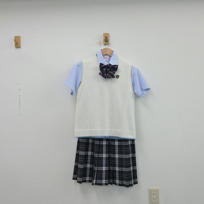 【中古】大阪府 大商学園高等学校 女子制服 5点（シャツ・ニットベスト・スカート）sf015582