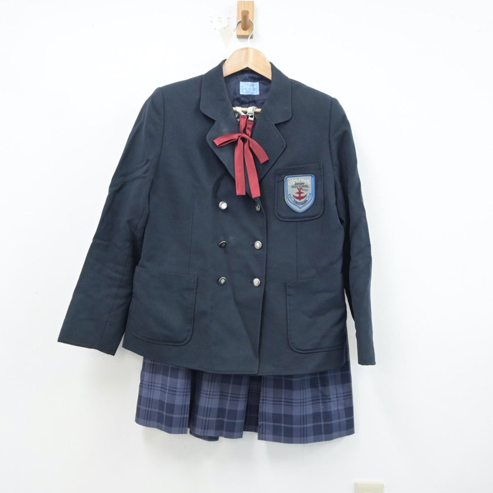 【中古】神奈川県 港中学校 女子制服 4点（ブレザー・ベスト・スカート）sf015623