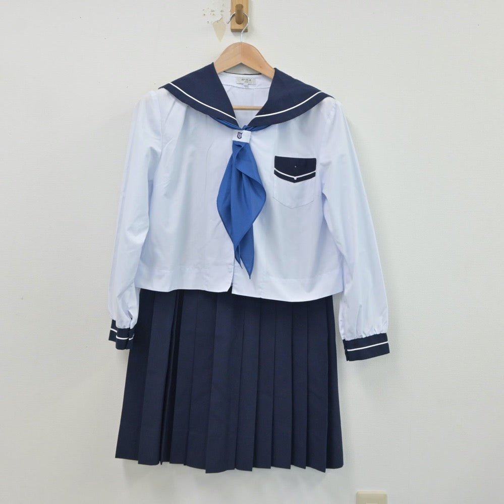 【中古】鹿児島県 鶴田高等学校 女子制服 5点（セーラー服・スカート）sf015638