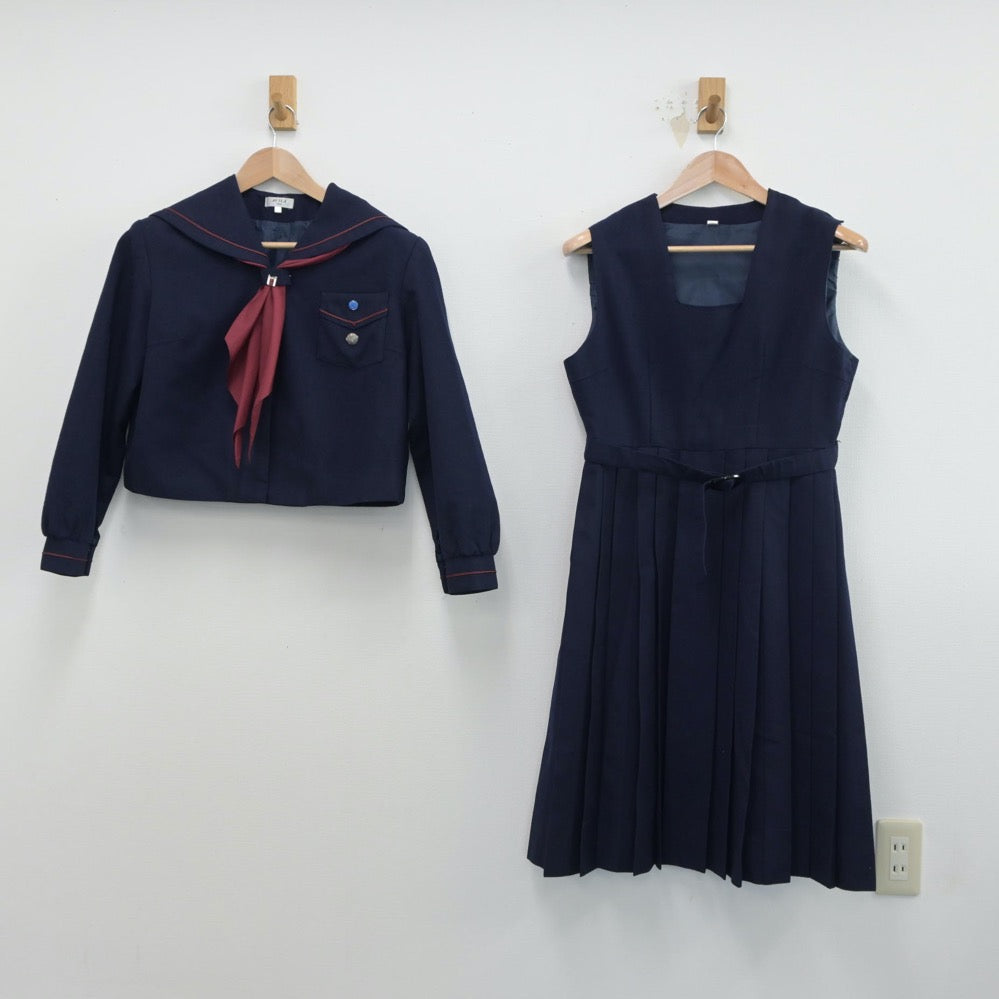 【中古】鹿児島県 鶴田高等学校 女子制服 3点（セーラー服・ジャンパースカート）sf015639