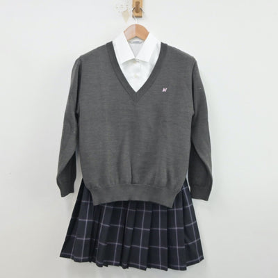 【中古】東京都 日本大学豊山女子高等学校 女子制服 3点（シャツ・ニット・スカート）sf015666