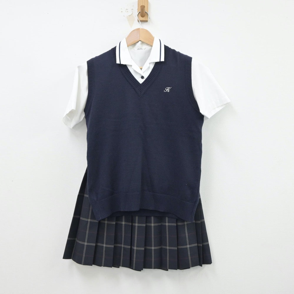 【中古】東京都 駒澤大学高等学校 女子制服 3点（シャツ・ニットベスト・スカート）sf015686