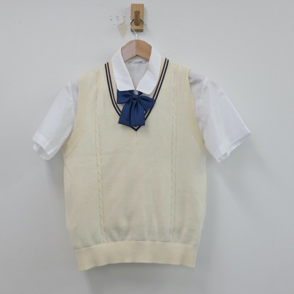 【中古】愛媛県 宇和島東高等学校 女子制服 3点（シャツ・ニットベスト）sf015699