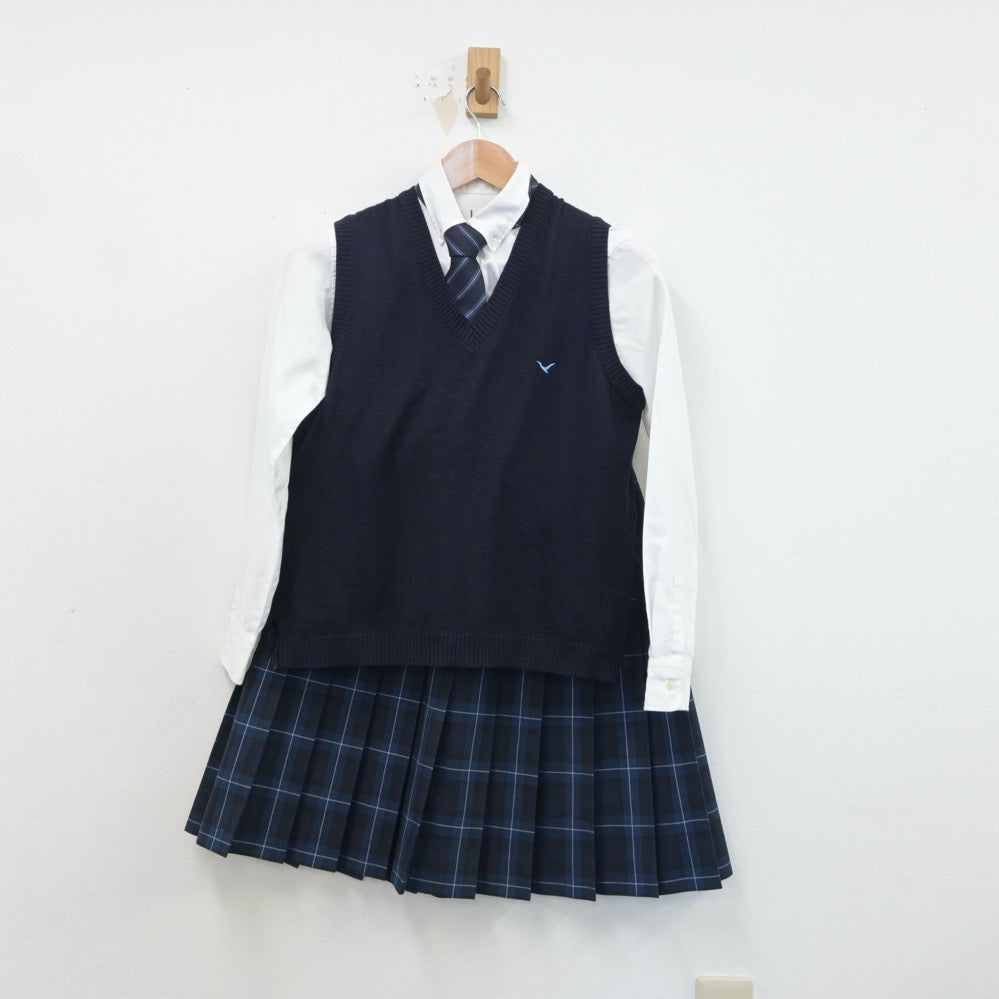 【中古】福岡県 福岡講倫館高等学校 女子制服 6点（ブレザー・シャツ・ニットベスト・スカート）sf015711