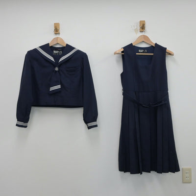 【中古】埼玉県 早稲田中学校 女子制服 3点（セーラー服・ジャンパースカート）sf015730