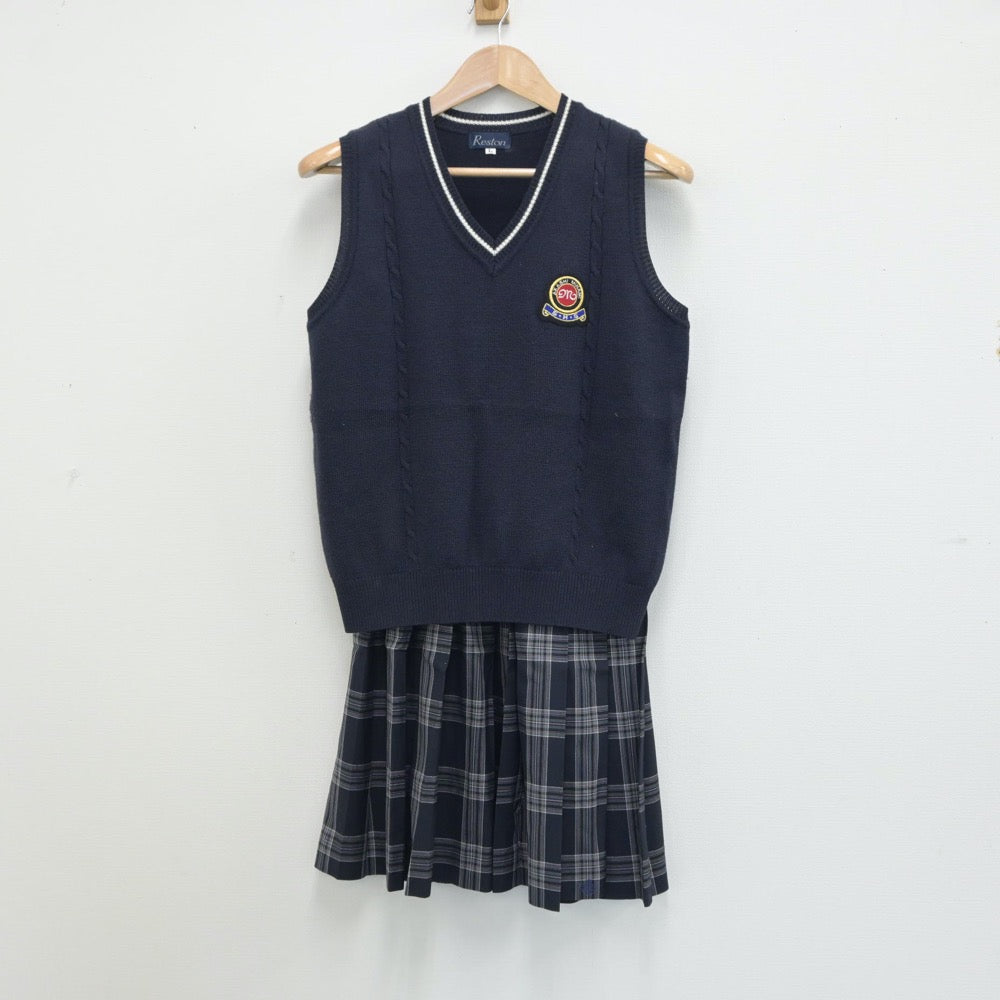 【中古】兵庫県 兵庫県立明石南高等学校 女子制服 2点（ニットベスト・スカート）sf015788