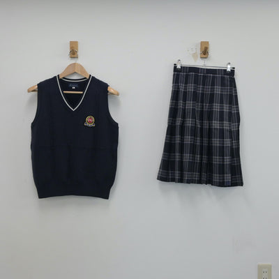 【中古】兵庫県 兵庫県立明石南高等学校 女子制服 2点（ニットベスト・スカート）sf015788