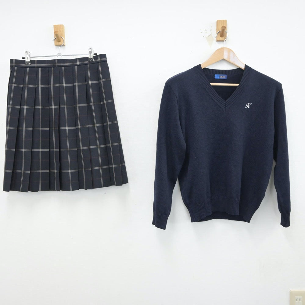 【中古】東京都 駒澤大学高等学校 女子制服 2点（ニット・スカート）sf015823