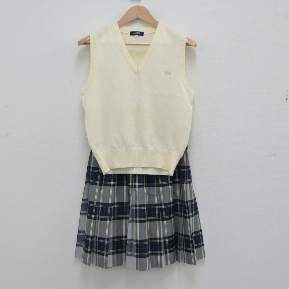 【中古】東京都 村田女子高等学校 女子制服 4点（ベスト・ニットベスト・スカート）sf015836