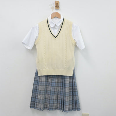 【中古】東京都 國學院高等学校 女子制服 5点（シャツ・シャツ・ニットベスト・スカート）sf015849