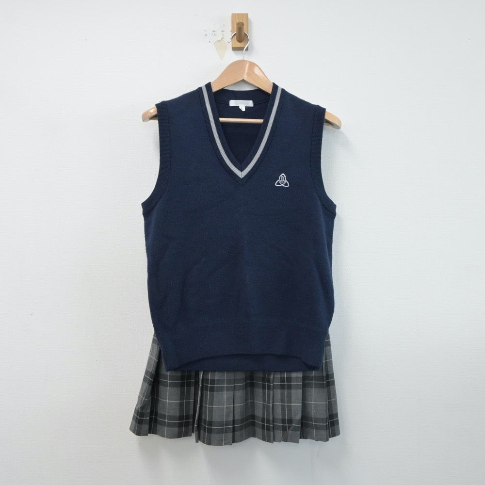 【中古】京都府 京都府立桃山高等学校 女子制服 2点（ニットベスト・スカート）sf015926