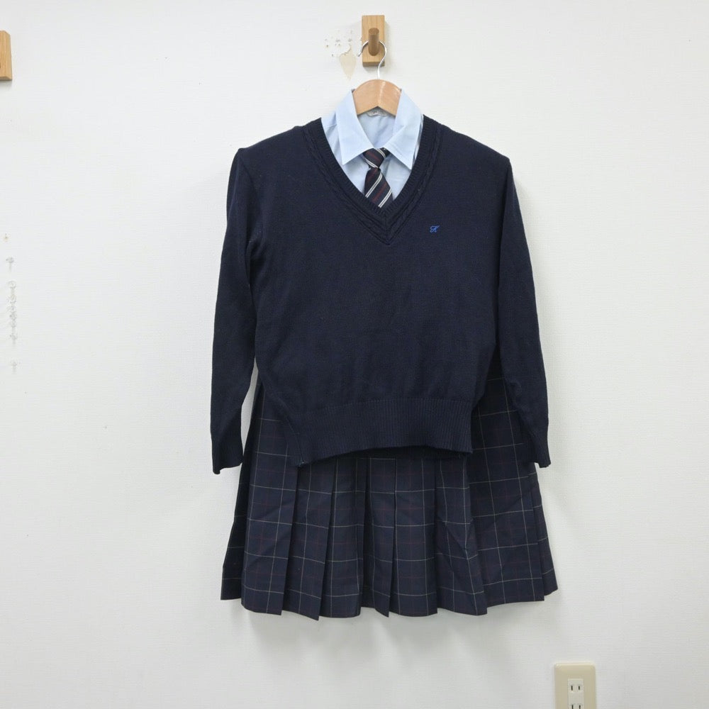 【中古】東京都 吉祥女子中学校 女子制服 4点（シャツ・ニット・スカート）sf016059