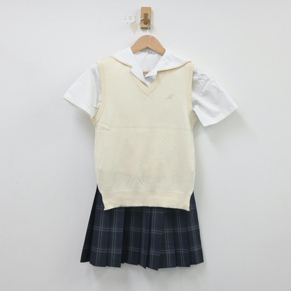 【中古】富山県 滑川高等学校 女子制服 4点（セーラー服・ニットベスト・スカート）sf016139