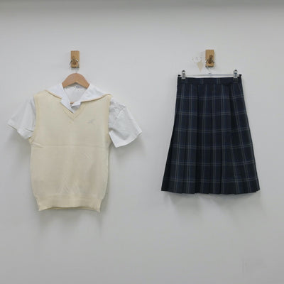 【中古】富山県 滑川高等学校 女子制服 4点（セーラー服・ニットベスト・スカート）sf016139