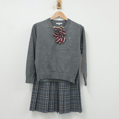 【中古】埼玉県 細田学園高等学校 女子制服 3点（ニット・スカート）sf016181