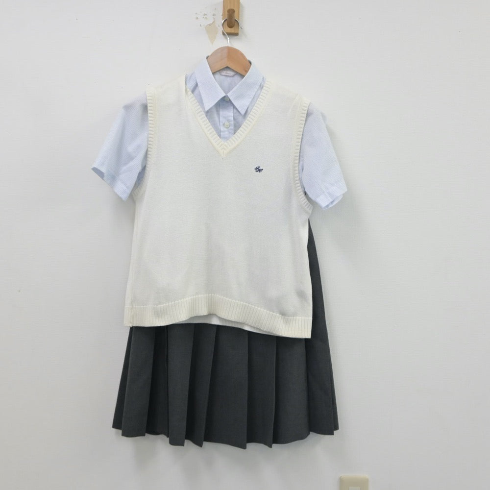 【中古】群馬県 伊勢崎高等学校 女子制服 4点（シャツ・ニットベスト・スカート）sf016199