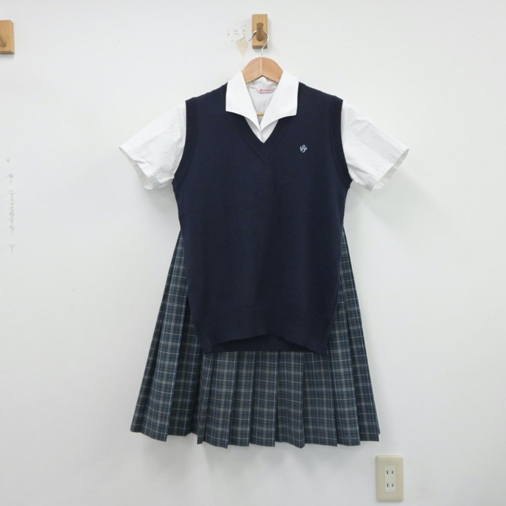 【中古】埼玉県 草加高等学校 女子制服 3点（シャツ・ニットベスト・スカート）sf016234