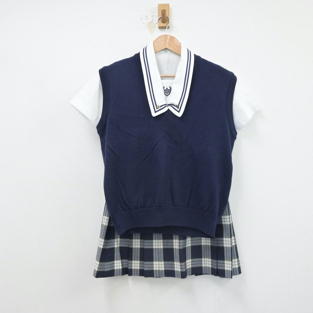 【中古】東京都 鶴川高等学校 女子制服 5点（シャツ・ニットベスト・スカート）sf016238