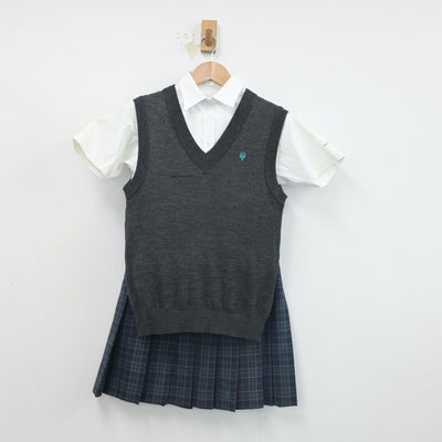 【中古】大阪府 大阪学芸高等学校 女子制服 3点（シャツ・ニットベスト・スカート）sf016321