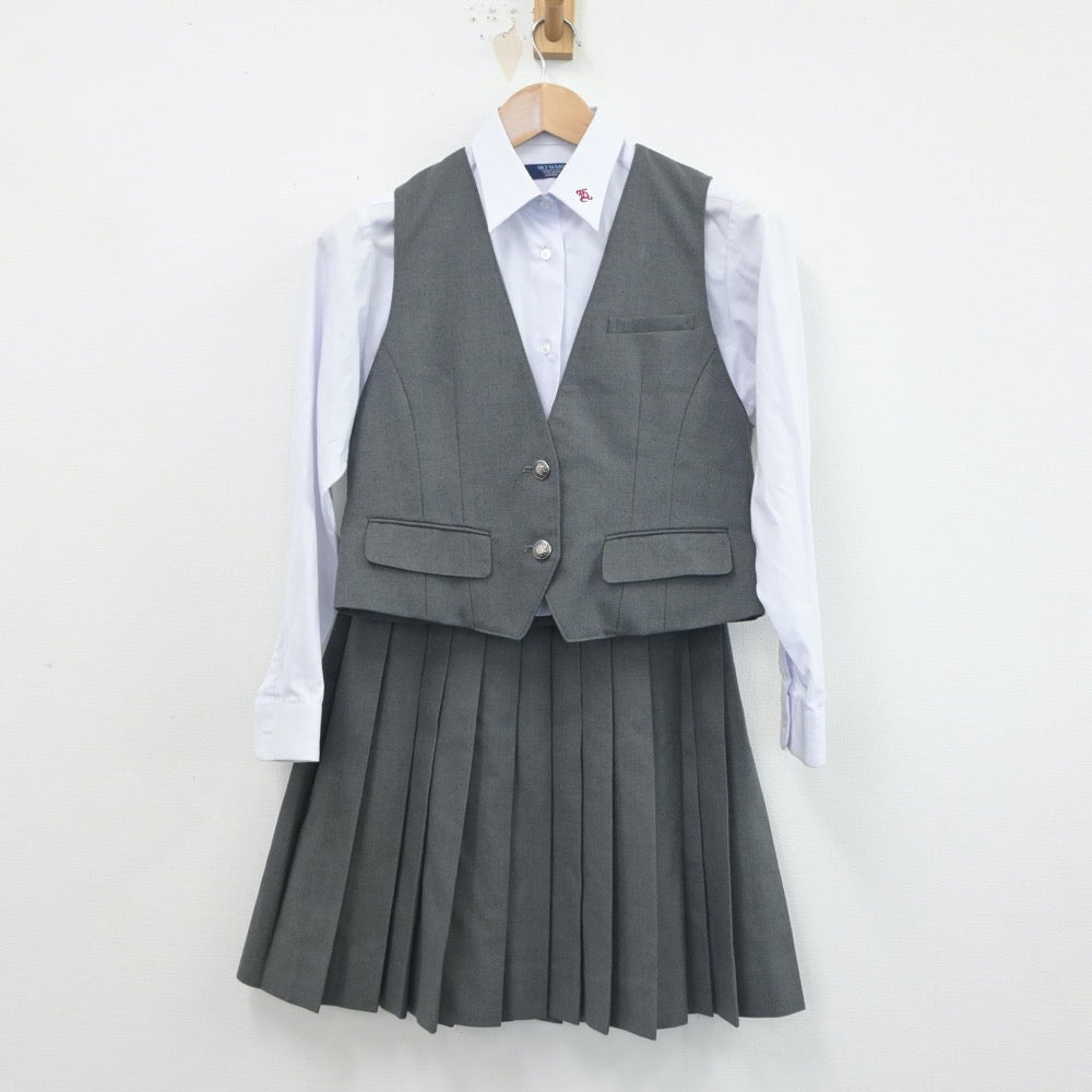 【中古】岡山県 津山東高等学校 女子制服 4点（ブレザー・ベスト・シャツ・スカート）sf016331