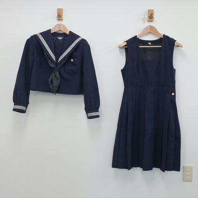 【中古】熊本県 大津高等学校 女子制服 4点（セーラー服・ジャンパースカート）sf016338