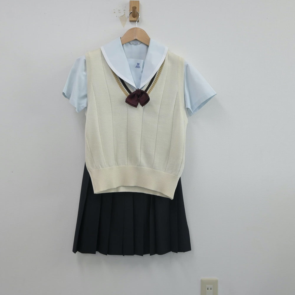 【中古】宮崎県 日向学院中学校高等学校 女子制服 4点（セーラー服・ニットベスト・スカート）sf016349