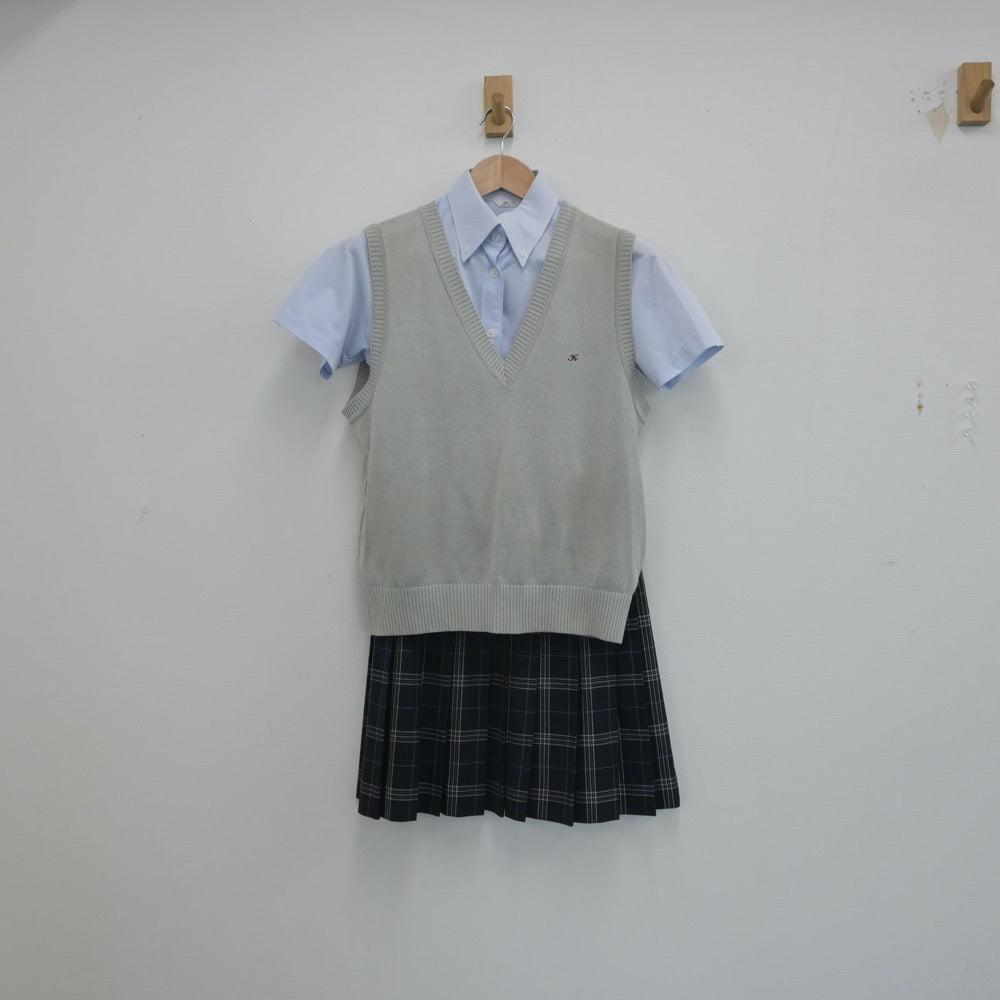 【中古】神奈川県 川崎市立川崎高等学校 女子制服 3点（シャツ・ニットベスト・スカート）sf016365