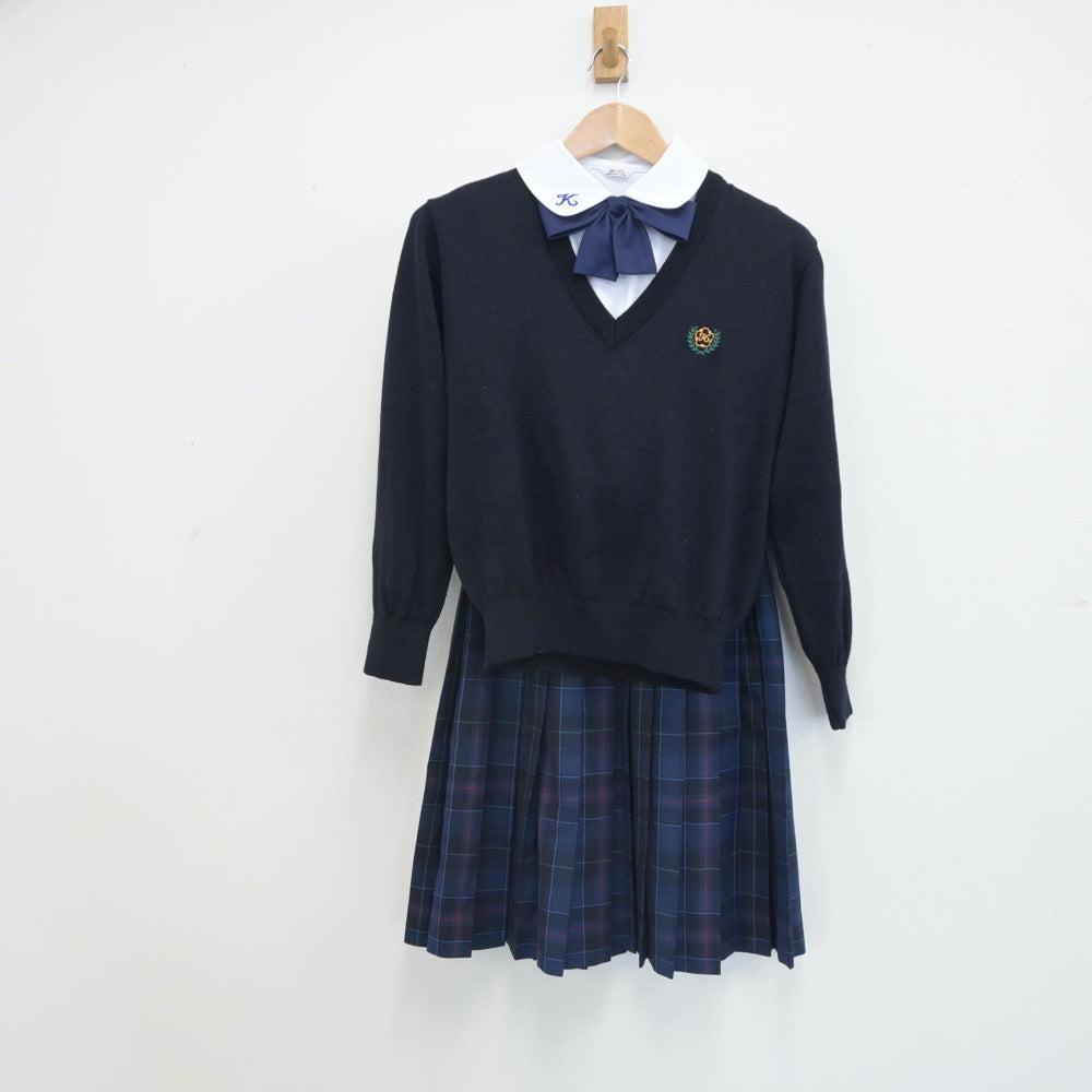 【中古】熊本県 熊本中央高等学校 女子制服 5点（ブレザー・ニット・シャツ・スカート）sf016385