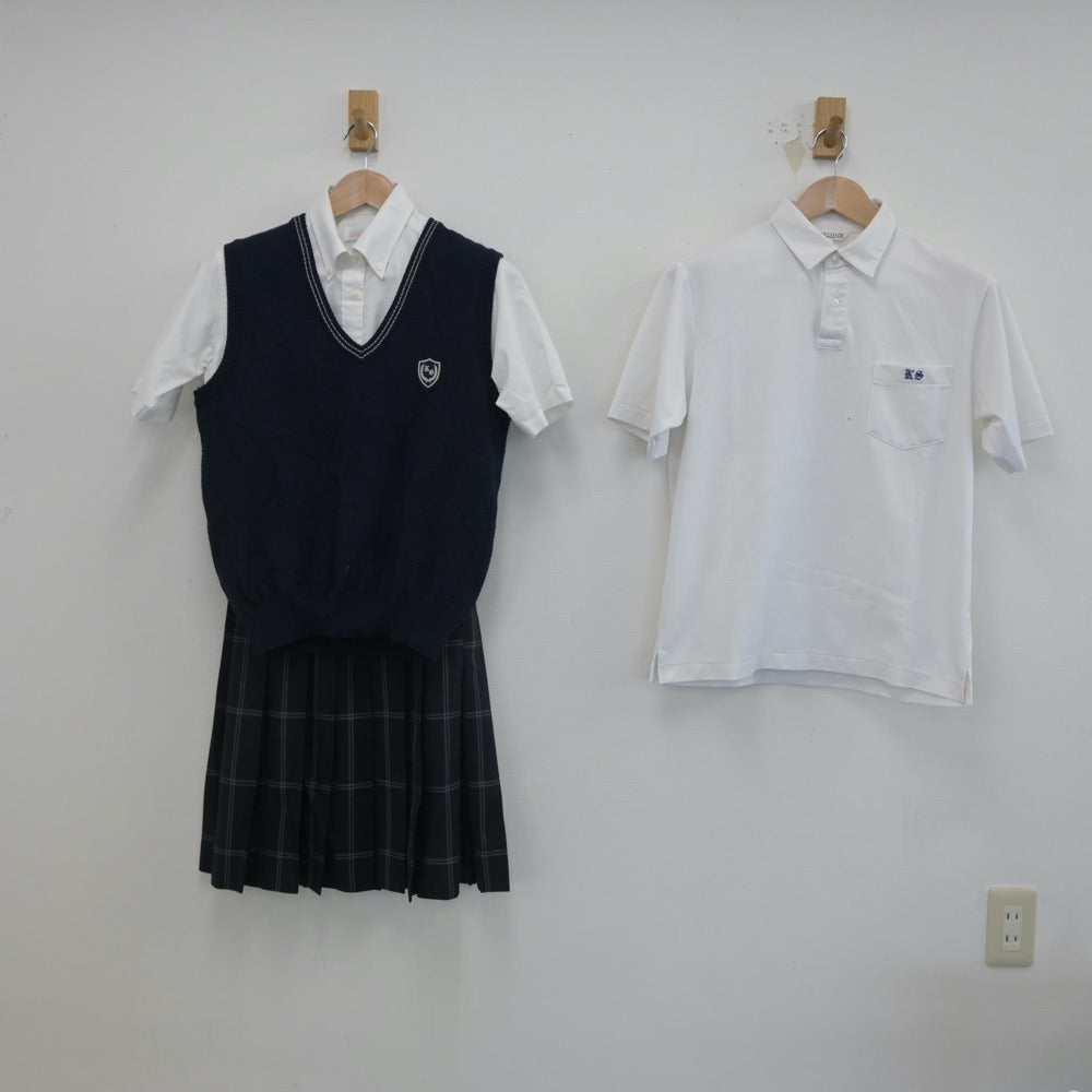 【中古】兵庫県 兵庫県立神戸鈴蘭台高等学校 女子制服 4点（シャツ・ニットベスト・スカート）sf016405