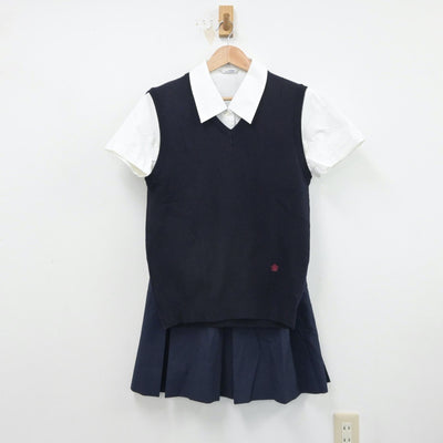 【中古】福岡県 筑紫高等学校 女子制服 3点（シャツ・ニットベスト・スカート）sf016510