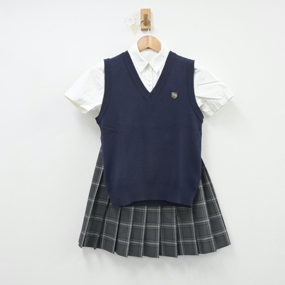 【中古】東京都 実践学園中学高等学校 女子制服 3点（シャツ・ニットベスト・スカート）sf016535