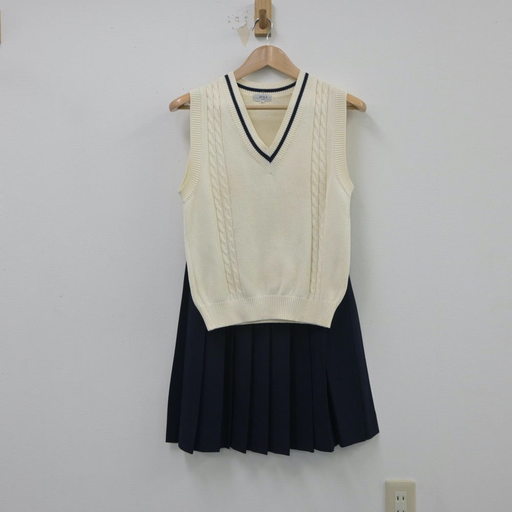 【中古】大阪府 清教学園高等学校 女子制服 2点（ニットベスト・スカート）sf016543