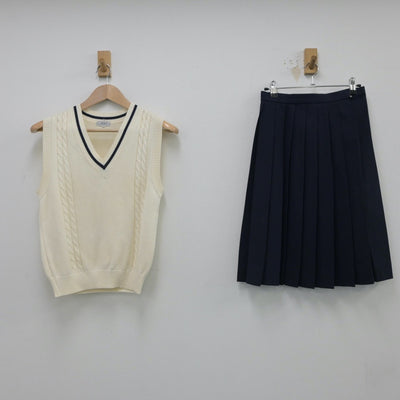 【中古】大阪府 清教学園高等学校 女子制服 2点（ニットベスト・スカート）sf016543