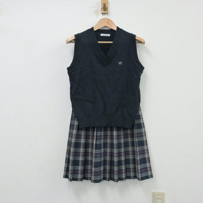 【中古】群馬県 伊勢崎工業高等学校 女子制服 2点（ニットベスト・スカート）sf016554