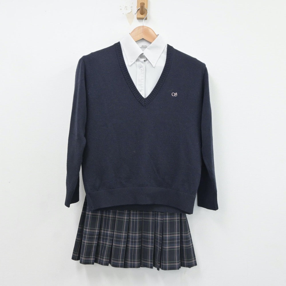 【中古】福岡県 星琳高等学校 女子制服 3点（シャツ・ニット・スカート）sf016588