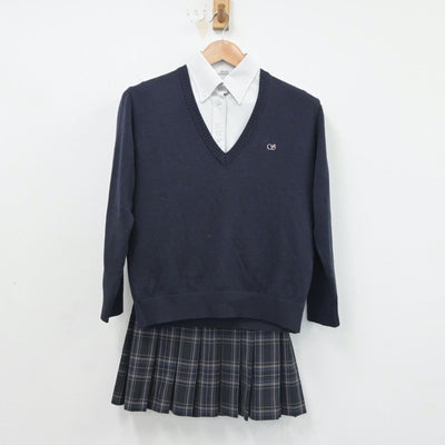 【中古】福岡県 星琳高等学校 女子制服 3点（シャツ・ニット・スカート）sf016588