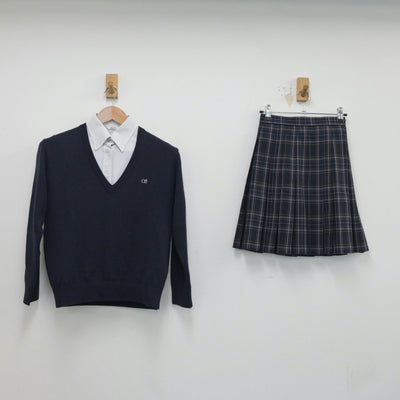 【中古】福岡県 星琳高等学校 女子制服 3点（シャツ・ニット・スカート）sf016588