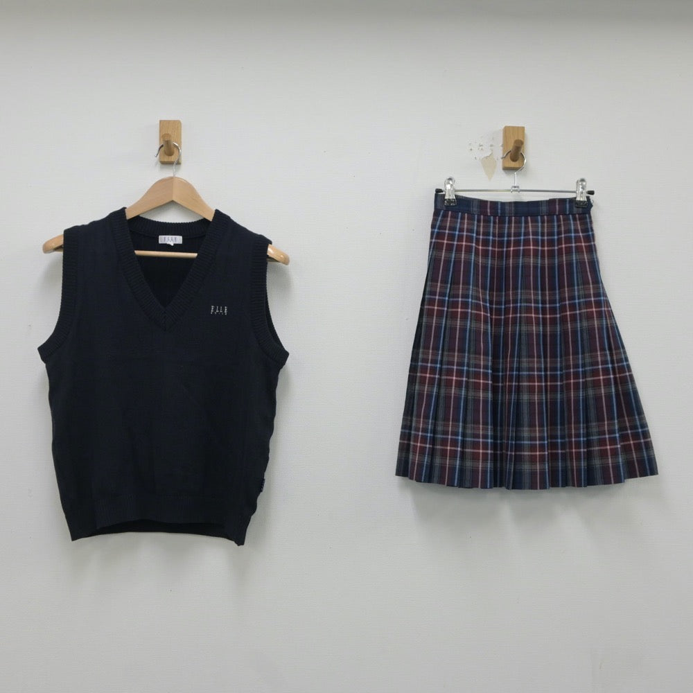 【中古】東京都 共立女子第二中学校 女子制服 3点（ニットベスト・ニットベスト・スカート）sf016645