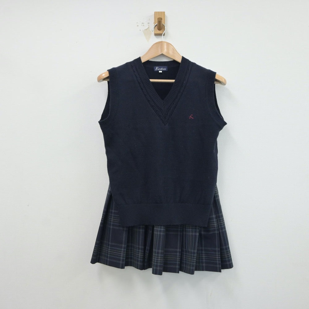 【中古】東京都 日野台高等学校 女子制服 2点（ニットベスト・スカート）sf016664