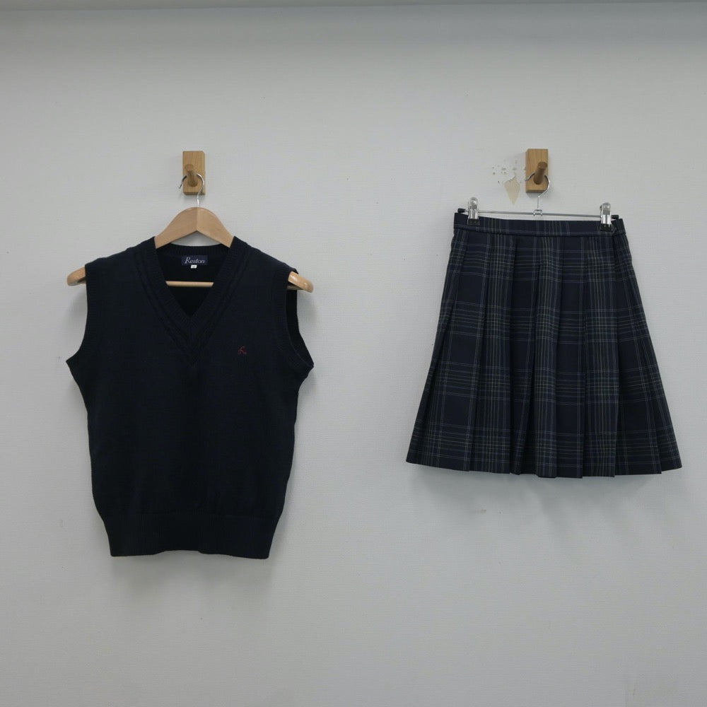 【中古】東京都 日野台高等学校 女子制服 2点（ニットベスト・スカート）sf016664