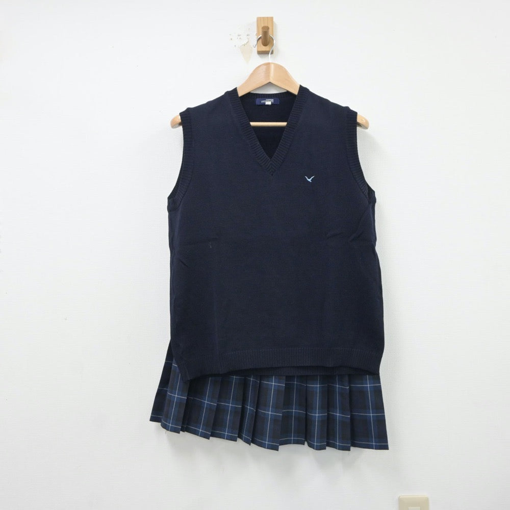 【中古】福岡県 福岡講倫館高等学校 女子制服 2点（ニットベスト・スカート）sf016694