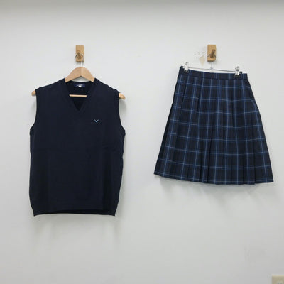 【中古】福岡県 福岡講倫館高等学校 女子制服 2点（ニットベスト・スカート）sf016694