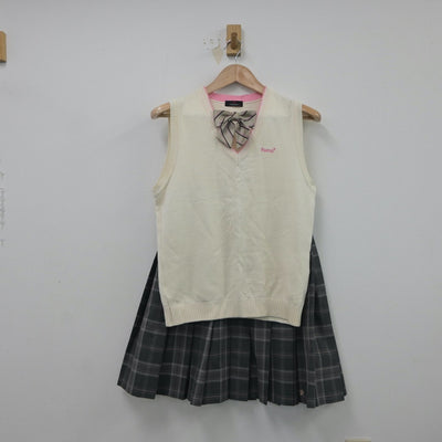 【中古】山梨県 笛吹高等学校 女子制服 3点（ニットベスト・スカート）sf016701