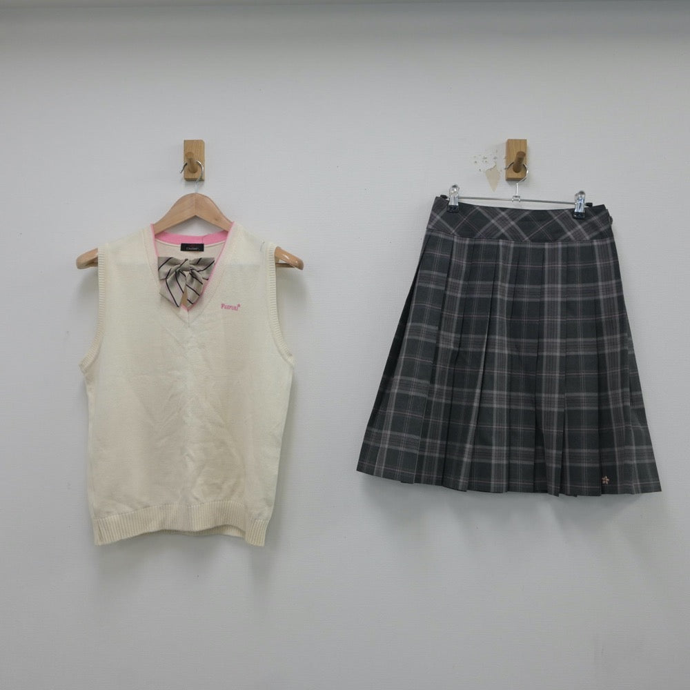 【中古】山梨県 笛吹高等学校 女子制服 3点（ニットベスト・スカート）sf016701