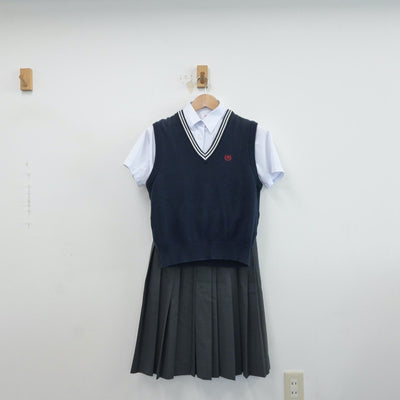 【中古】福岡県 福岡西陵高等学校 女子制服 3点（シャツ・ニットベスト・スカート）sf016759