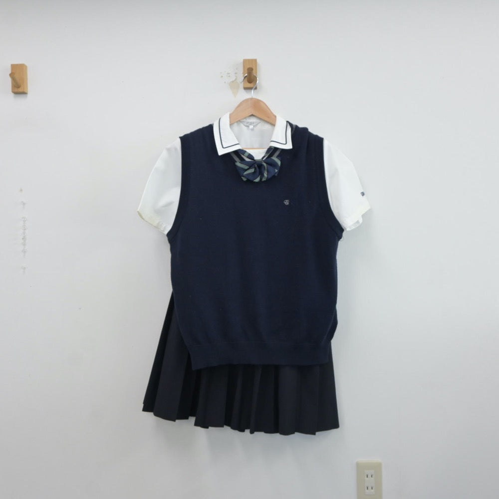 【中古】奈良県 高取国際高等学校 女子制服 5点（シャツ・ニットベスト・スカート）sf016766