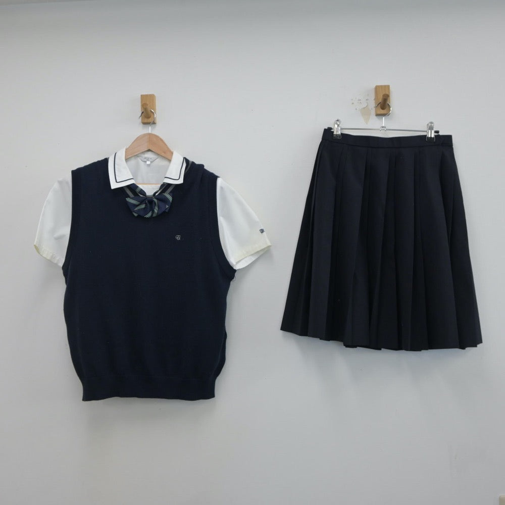 【中古】奈良県 高取国際高等学校 女子制服 5点（シャツ・ニットベスト・スカート）sf016766