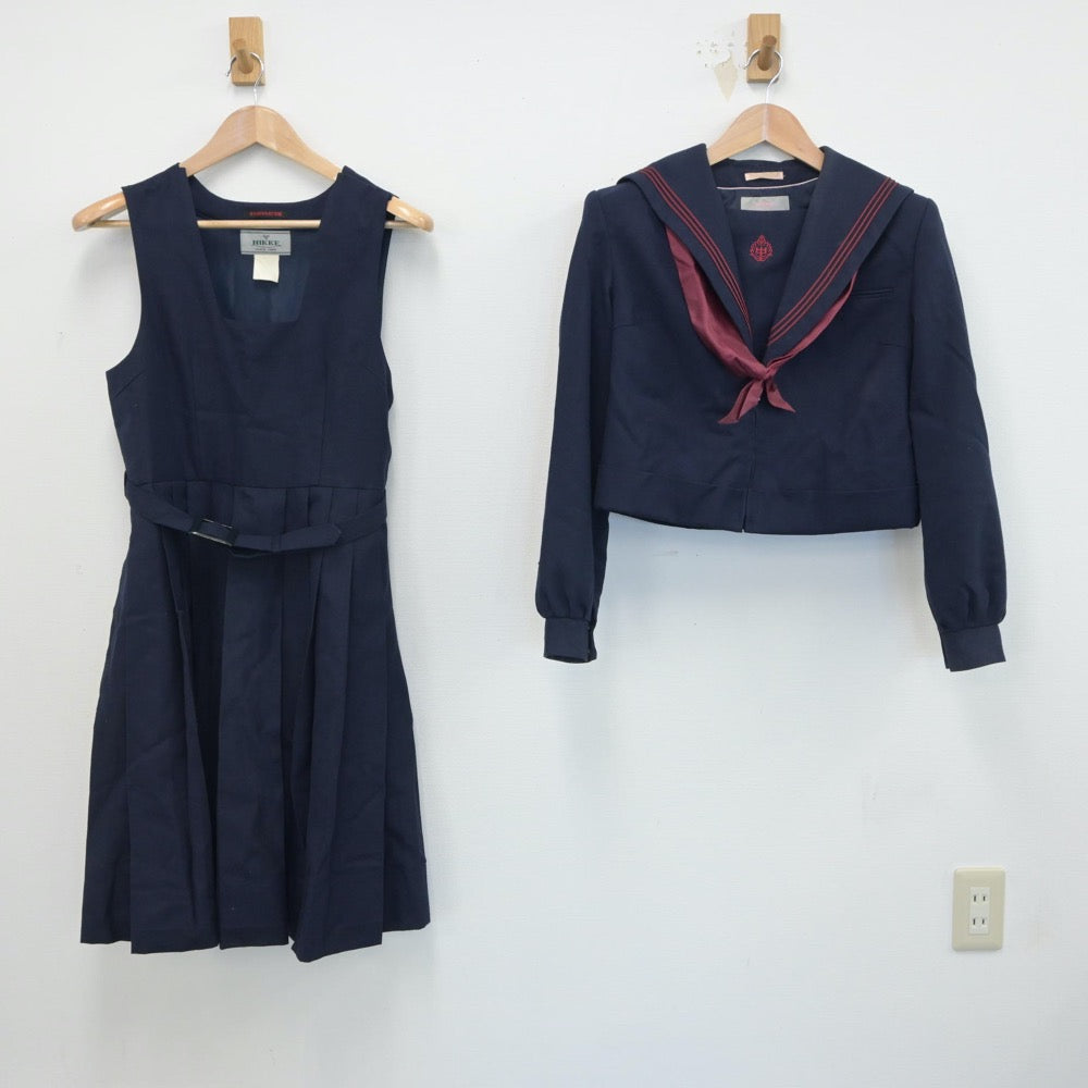 【中古】福岡県 北九州市立槻田中学校 女子制服 3点（セーラー服・ジャンパースカート）sf016843