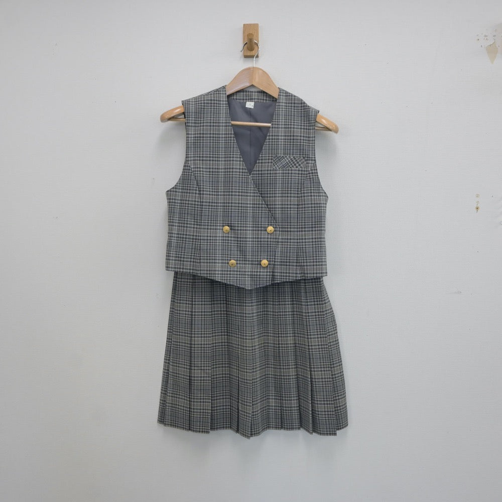 【中古】茨城県 つくば国際大学高等学校 女子制服 2点（ベスト・スカート）sf016859